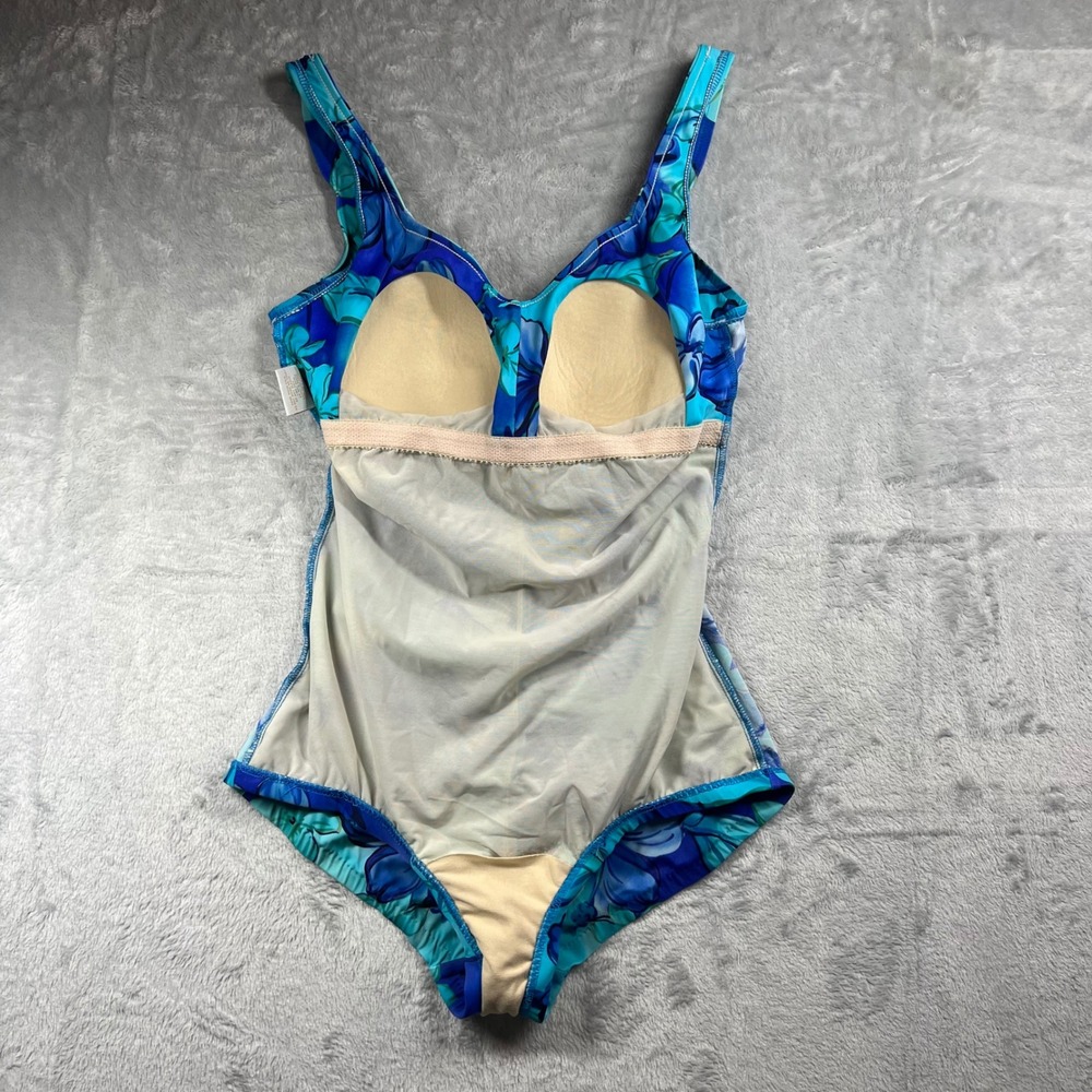 Le Cove Blue Tropical Hibiscus Floral Ruched One Piece Swimsuit Tummy Control 14 - Picture 6 of 8